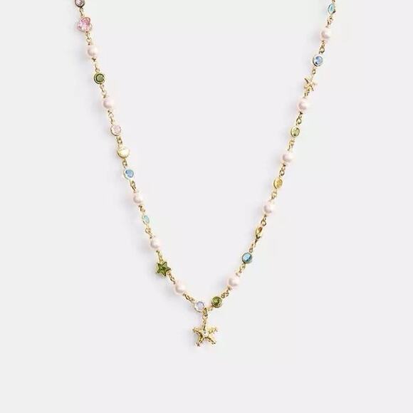 NWT Coach Starfish Pearls And Beads Necklace CBW06 Gold/Pearl Multi - Picture 1 of 6